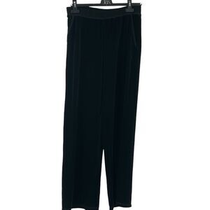 Chico's Women's Black Velour Wide Leg Pull-On Pants Elastic Waist Pockets Size 1